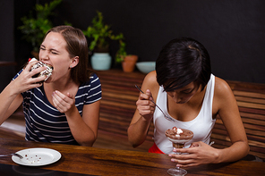 Pretty women eating desserts in the bar