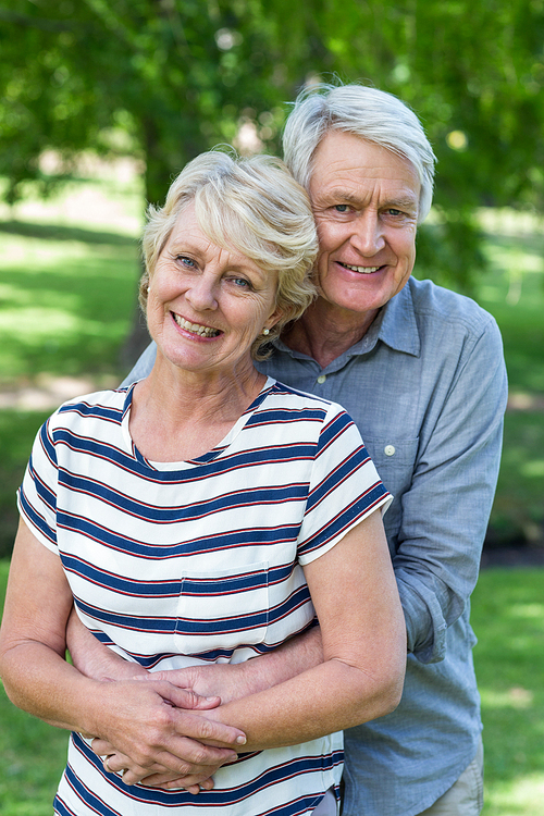 Senior couple embracing in park