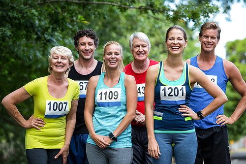 Marathon athletes posing in park