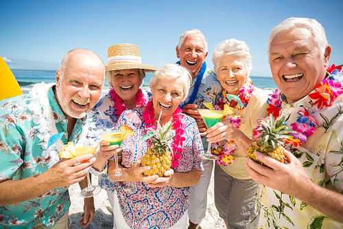 Seniors drinking cocktails on a sunny day