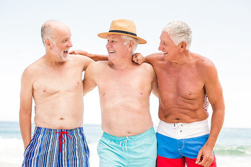 Senior men standing at the beach on a sunny day