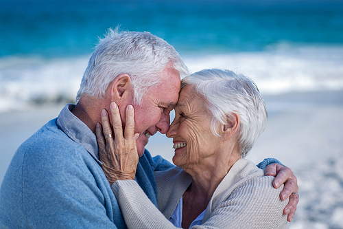 Senior couple embracing at the beach