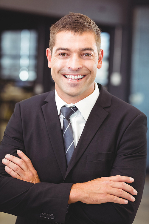 Portrait of businessman standing with arms crossed in office