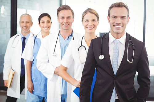 Portrait of medical team smiling in hospital