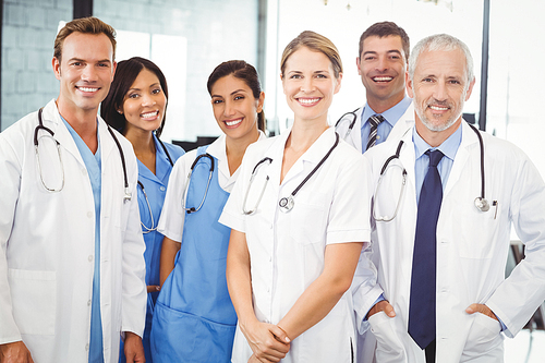 Portrait of medical team smiling in hospital