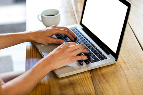 Cropped image of woman working on laptop at home