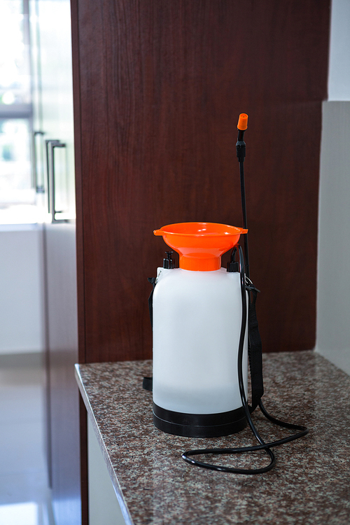 Insecticide sprayer on kitchen worktop at home