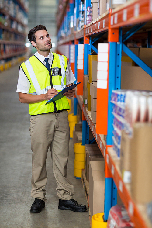 Worker controlling stocks in warehouse