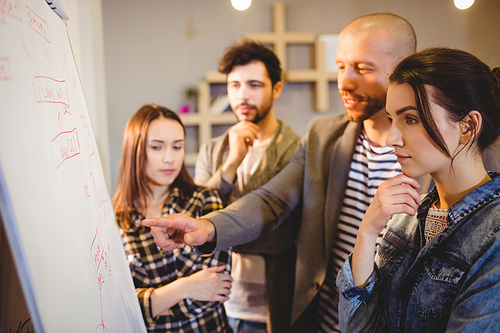 Team of graphic designer discussing chart on white board in the office