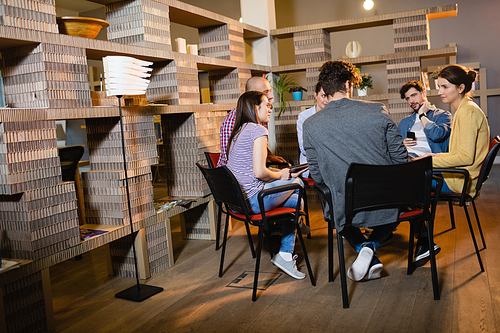 Colleagues having discussion at office