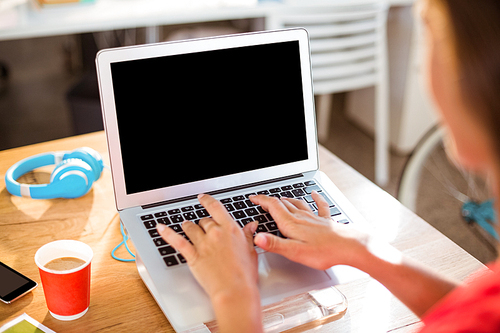 Business executive using laptop in office