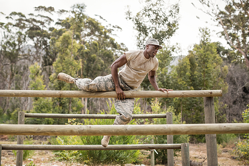 military soldier training on fitness trail at 군사훈련