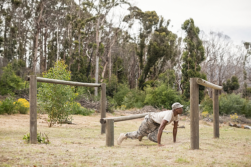 military soldier training on fitness trail at 군사훈련