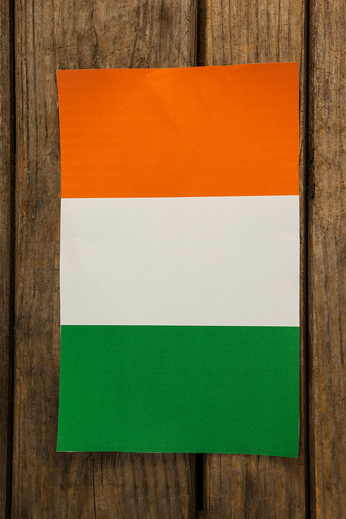 St. Patricks Day close-up of irish flag on wooden background