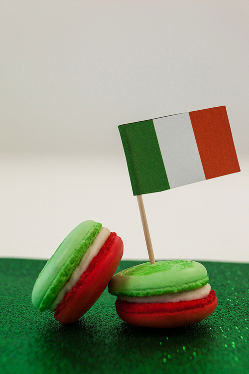 St. Patricks Day three cookies with irish flag against white background