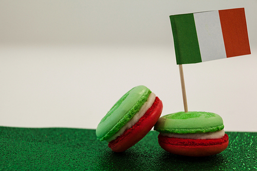 St. Patricks Day three cookies with irish flag against white background