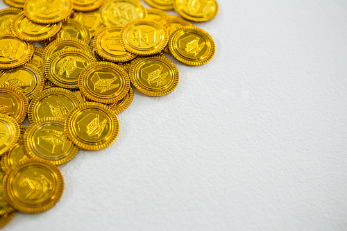 St. Patricks Day chocolate gold coins on white background