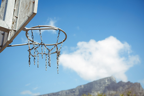 Low angle view of basketball hoop against sky on sunny day
