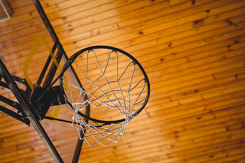 Low angle view of basket ball hoop in court