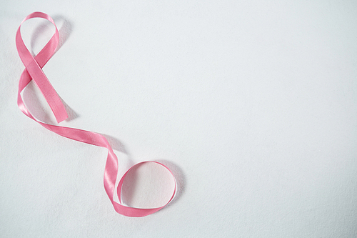 High angle view of Breast Cancer pink ribbon against white background