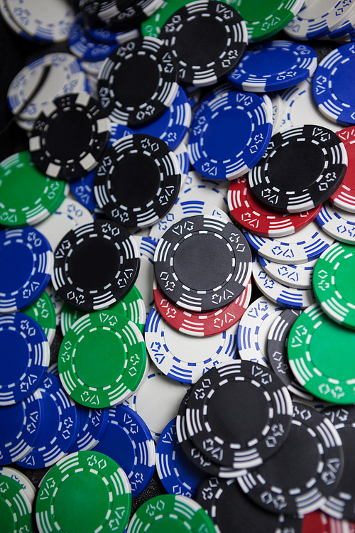 Close-up of casino chips in casino