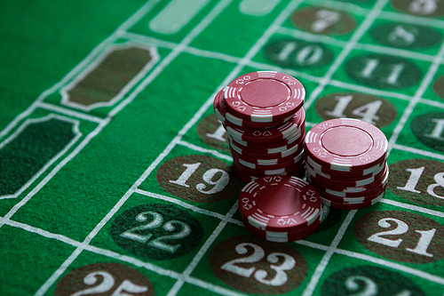 High angle view of chips on roulette table