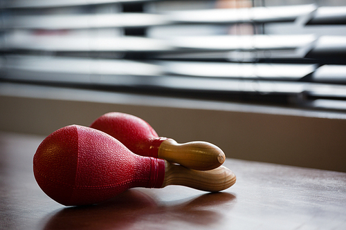 Close up of maracas on table in classroom