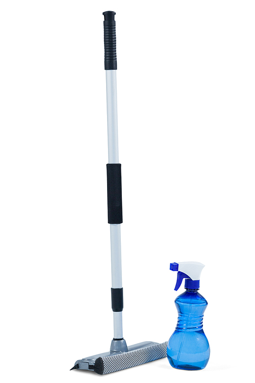 Squeegee mop with cleaning spray bottle on a white background
