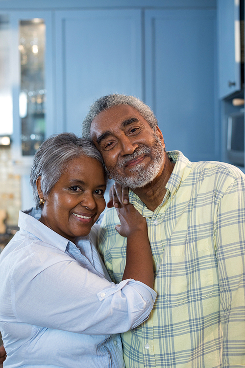 Close up portrait of smiling senior couple at home