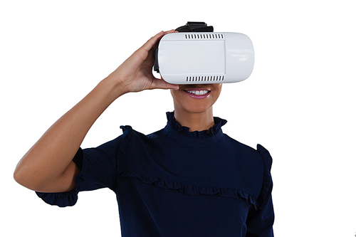 Close-up of woman using virtual reality headset