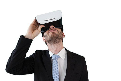 Business with vr glasses against white background
