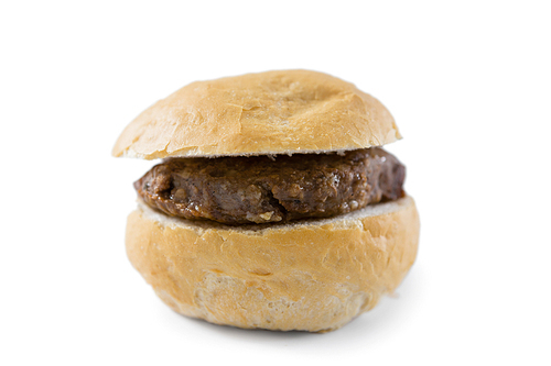 Close up of hamburger against white background