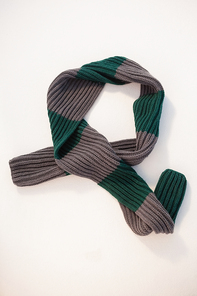 Overhead of wooly scarf on white background