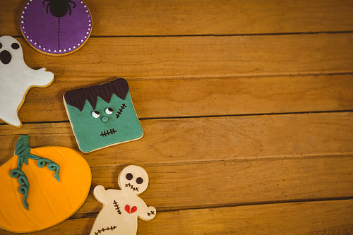 High angle view of various cookies on table during Halloween