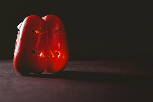 Close up of carved red bell pepper on table