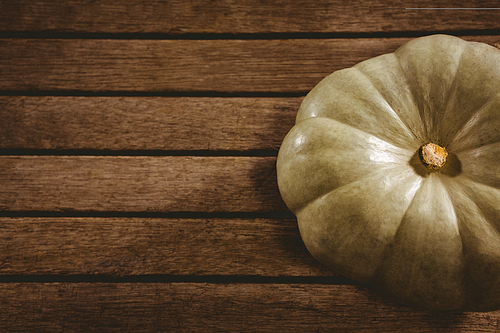 high angle view of white pumpkin on wooden table during