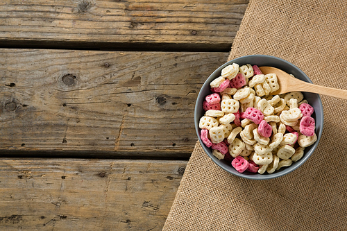 Close-up of honeycomb cereal in bowl
