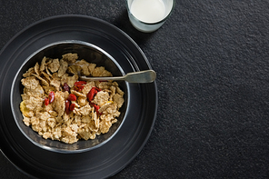 Overhead of breakfast cereals in bowl