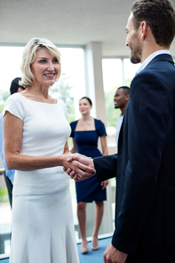 Business executive shaking hands with each other at conference center