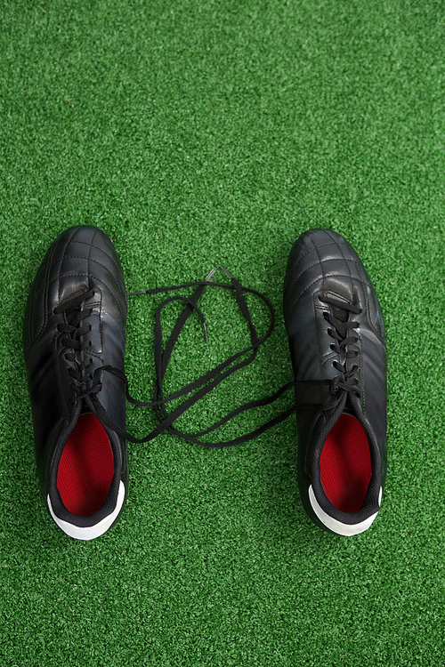 Overhead of cleats on artificial grass