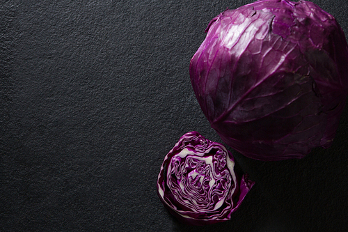Close-up of red cabbage on black background