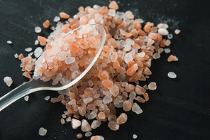 Close-up of himalayan salt on board