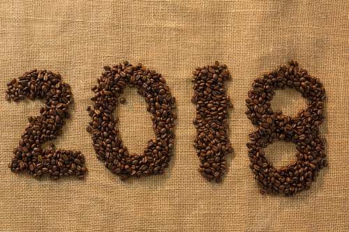 2018 made with roasted coffee beans on burlap