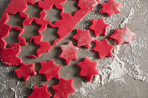 Close-up of star shape cookies with flour