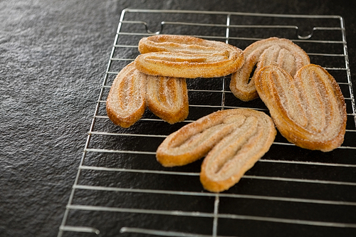 Close-up of fresh baked cookies on baking tray