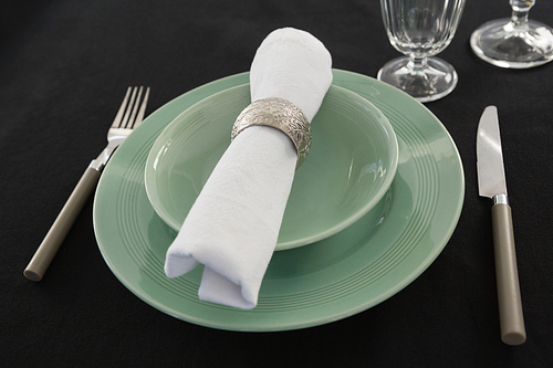 Overhead view of table setting, close-up