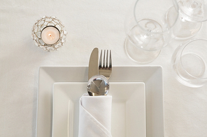 Overhead view of elegant table setting, close-up