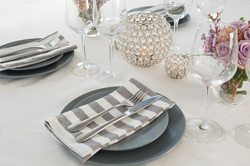 Close-up of beautiful table setting for an occasion