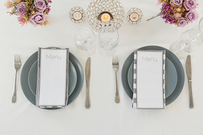 Overhead of beautiful table setting for an occasion