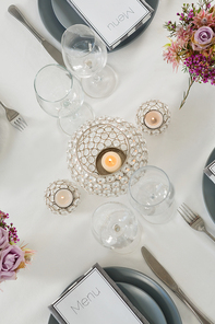 Overhead of beautiful table setting for an occasion